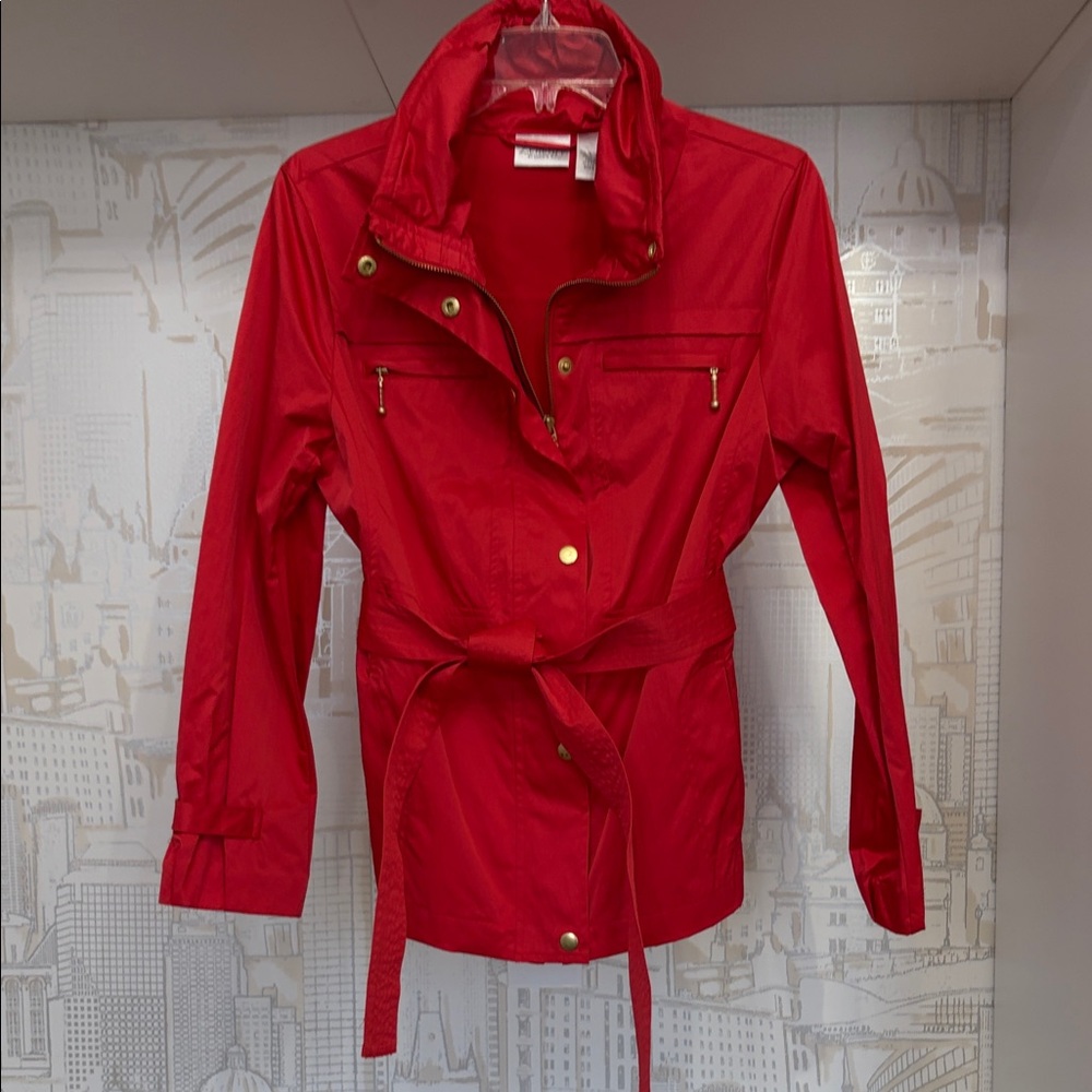 Chico's Bright Red Belted Utility Jacket